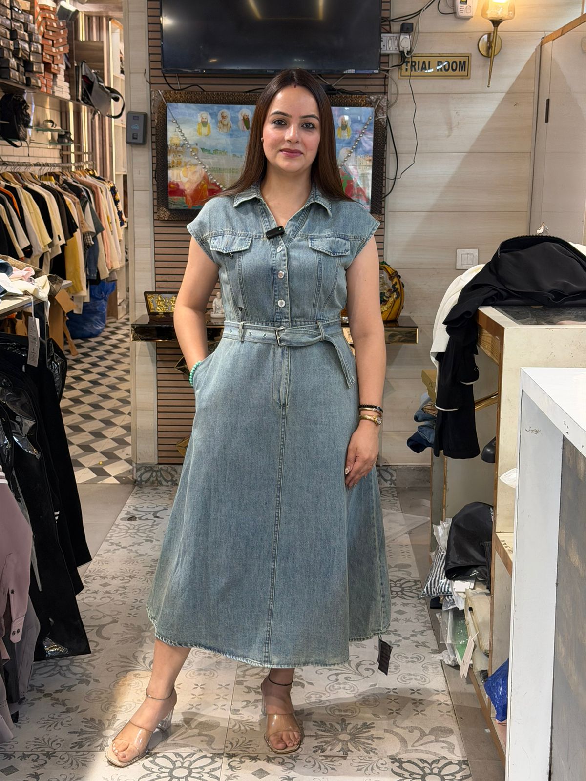 Luxury Belted Denim Midi Dress – Trend Never Ends