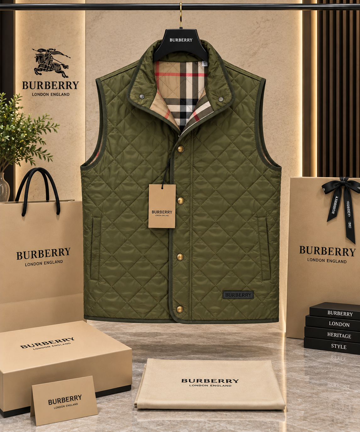 Men’s Diamond-Quilted Gilet | Heritage Plaid Lined Sleeveless Vest