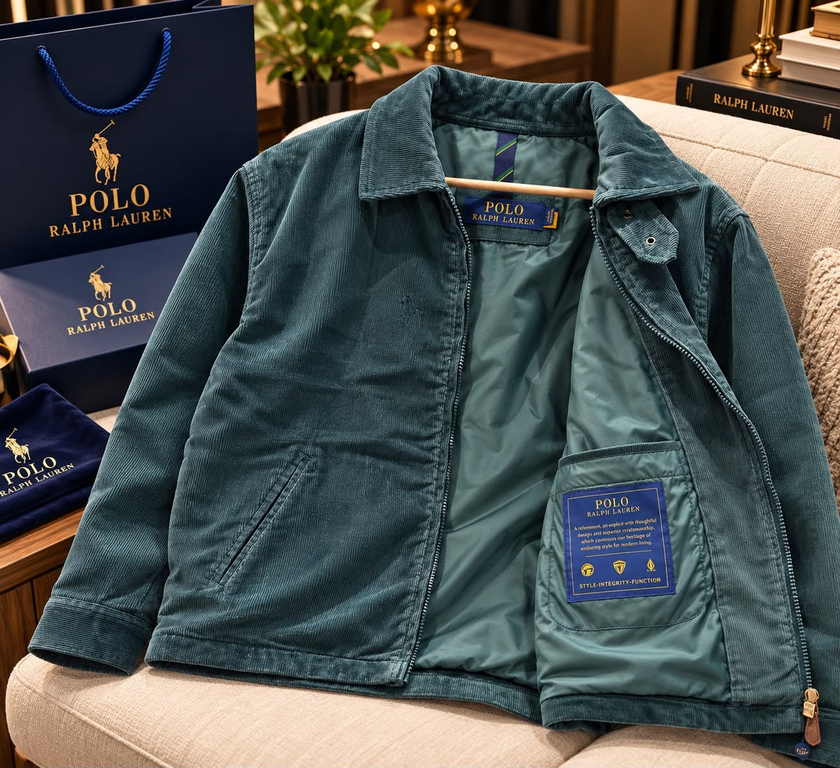 Zip Corduroy Outerwear Jacket with Throat Latch