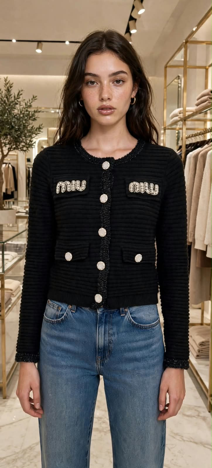 Women’s Embellished Ribbed Knit Cardigan Jacket