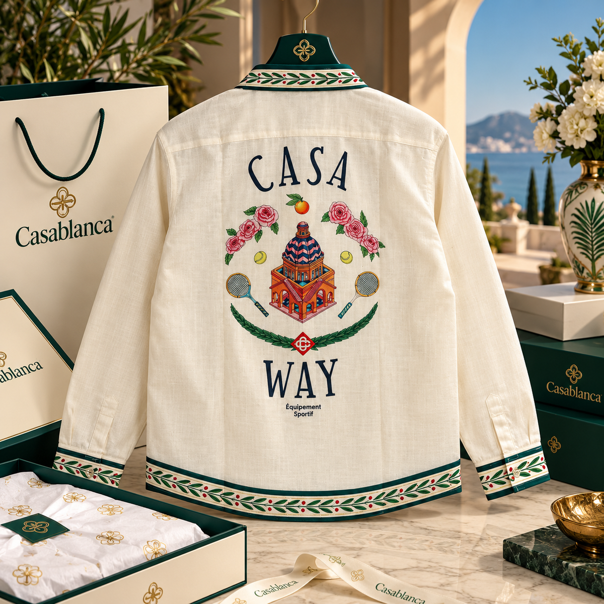 Botanical Border & Graphic Crest Long-Sleeve Shirt