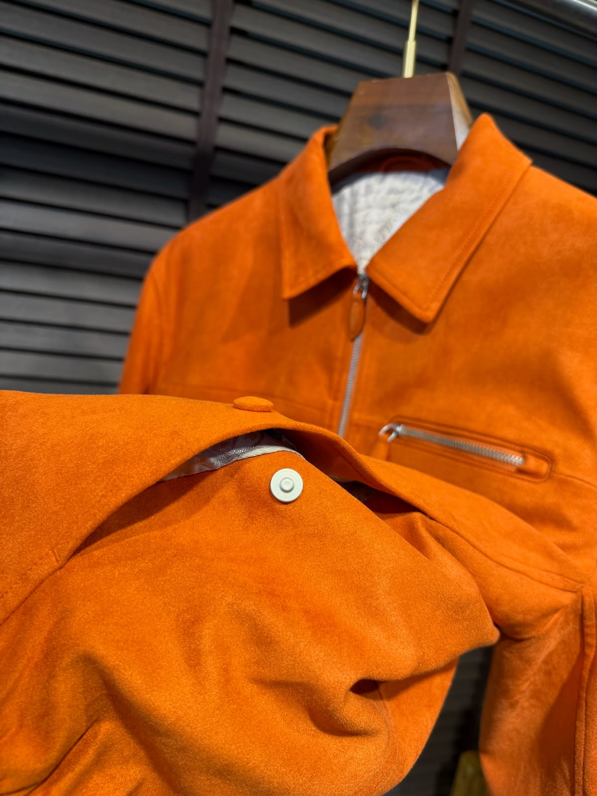 Men's Premium Suede Leather Full-Zip Jacket with Chest Pocket – Available in Black, Rust Orange & Taupe Brown