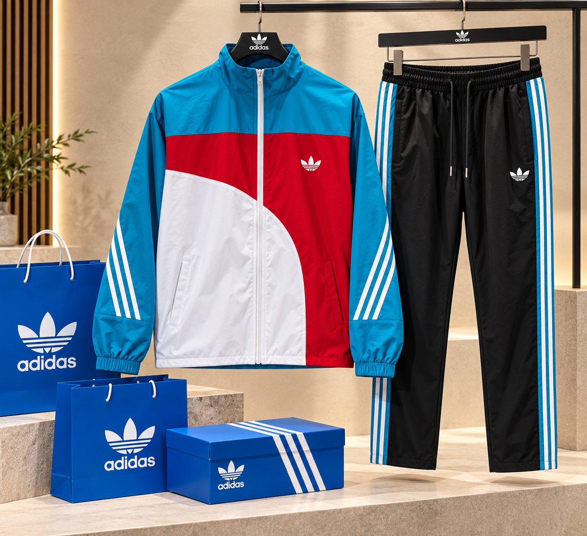 Color-Blocked Zip-Up Tracksuit Set