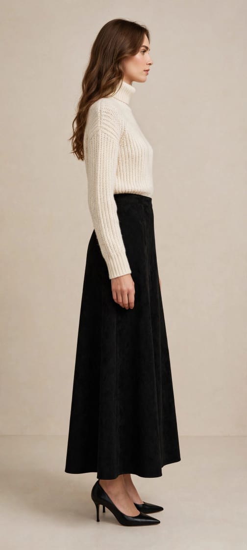 High-Waisted Suede A-Line Maxi Skirt