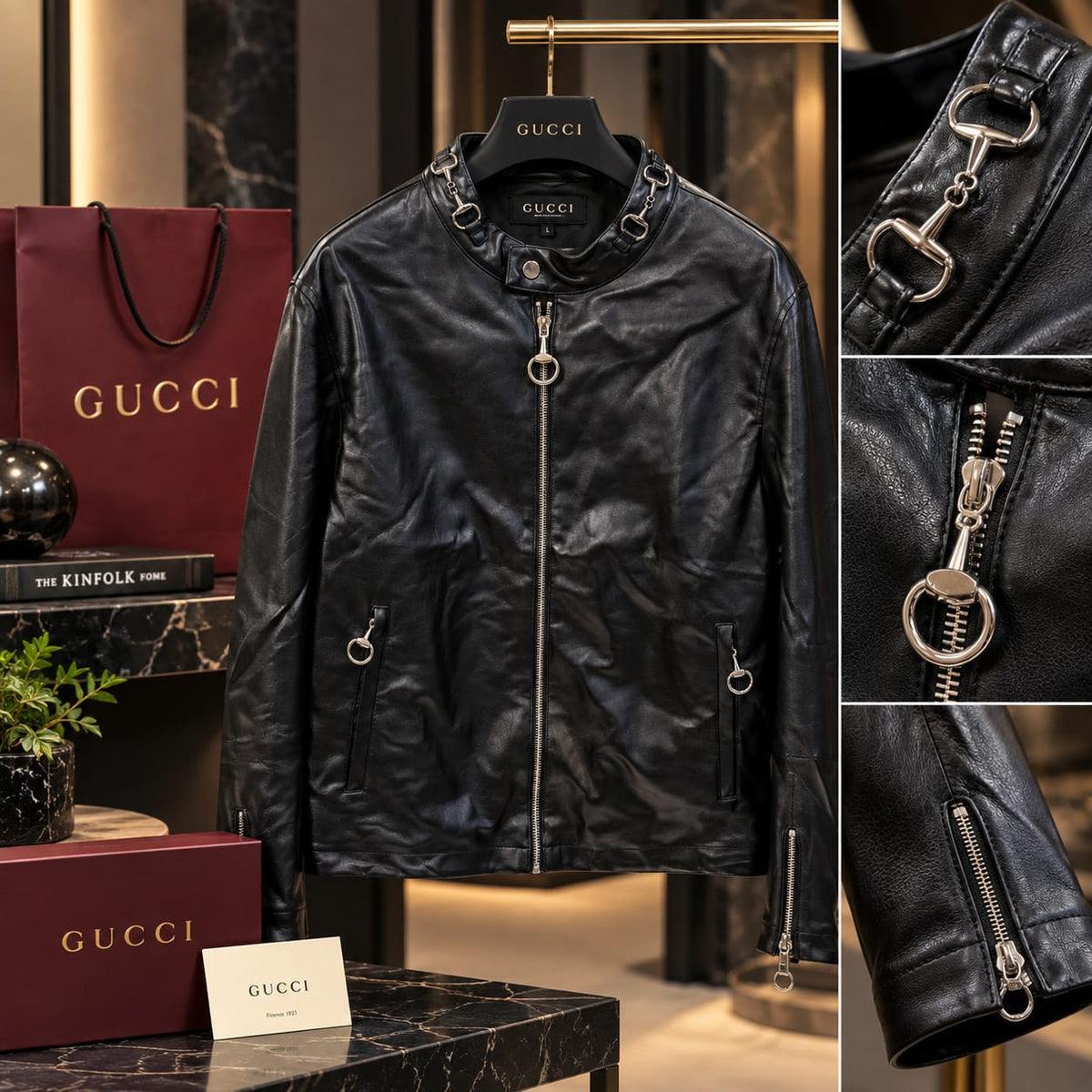 Premium Black Leather Biker Jacket – Luxury Hardware Edition