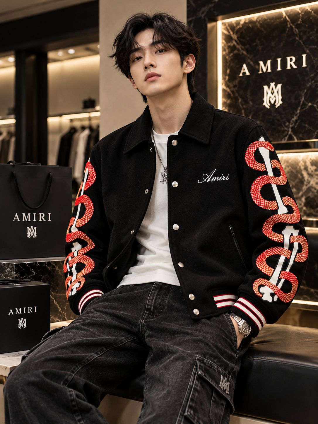 Snake & Bone Embroidered Wool Varsity Jacket