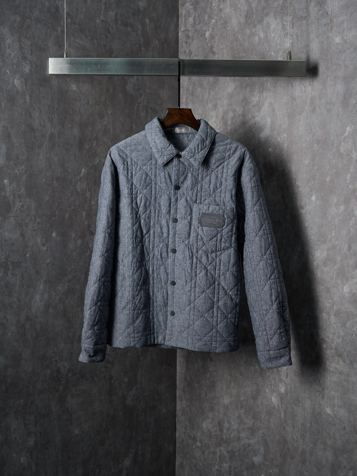 Men’s Diamond-Quilted Grey Denim Overshirt Jacket