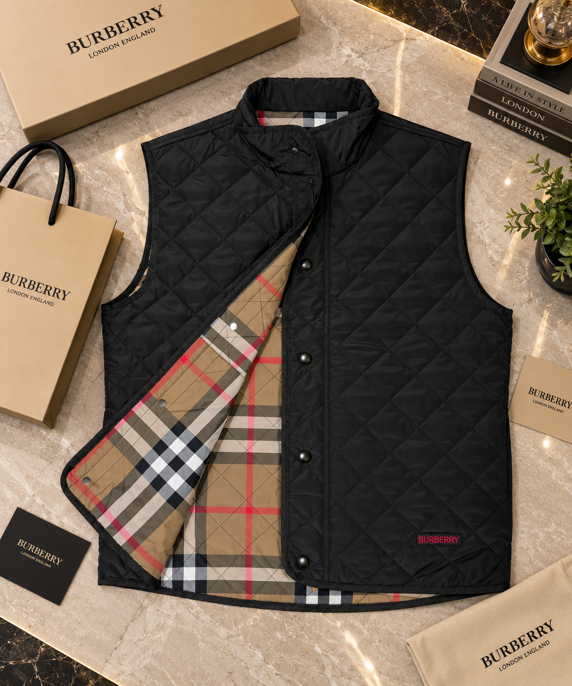 Men’s Diamond-Quilted Gilet | Heritage Plaid Lined Sleeveless Vest