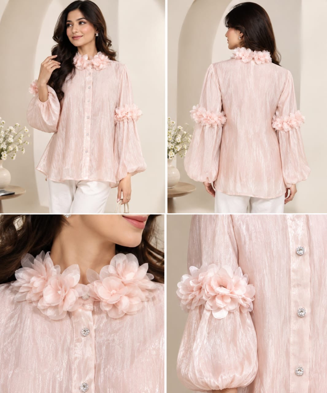 Elegant Black Floral Organza Shirt