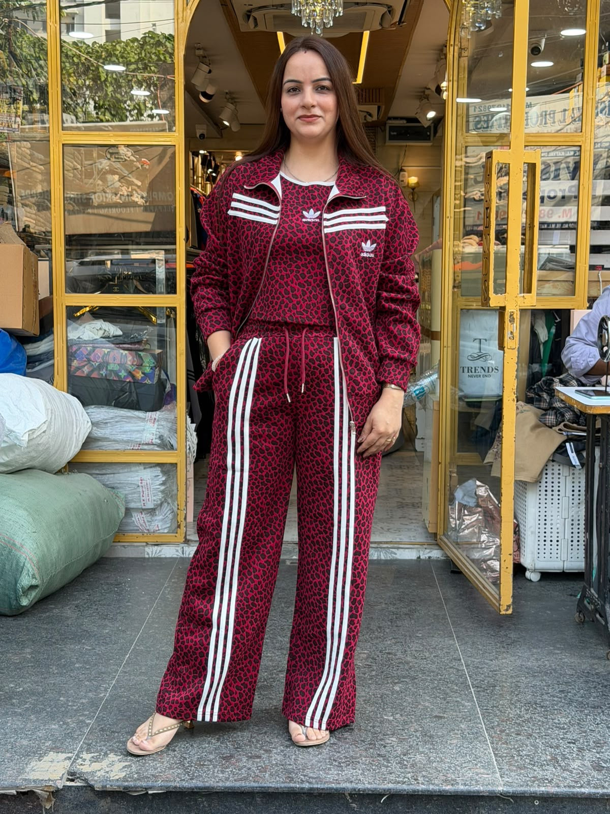 Women's Animal Print 3-Piece Tracksuit & Crop Tank Set