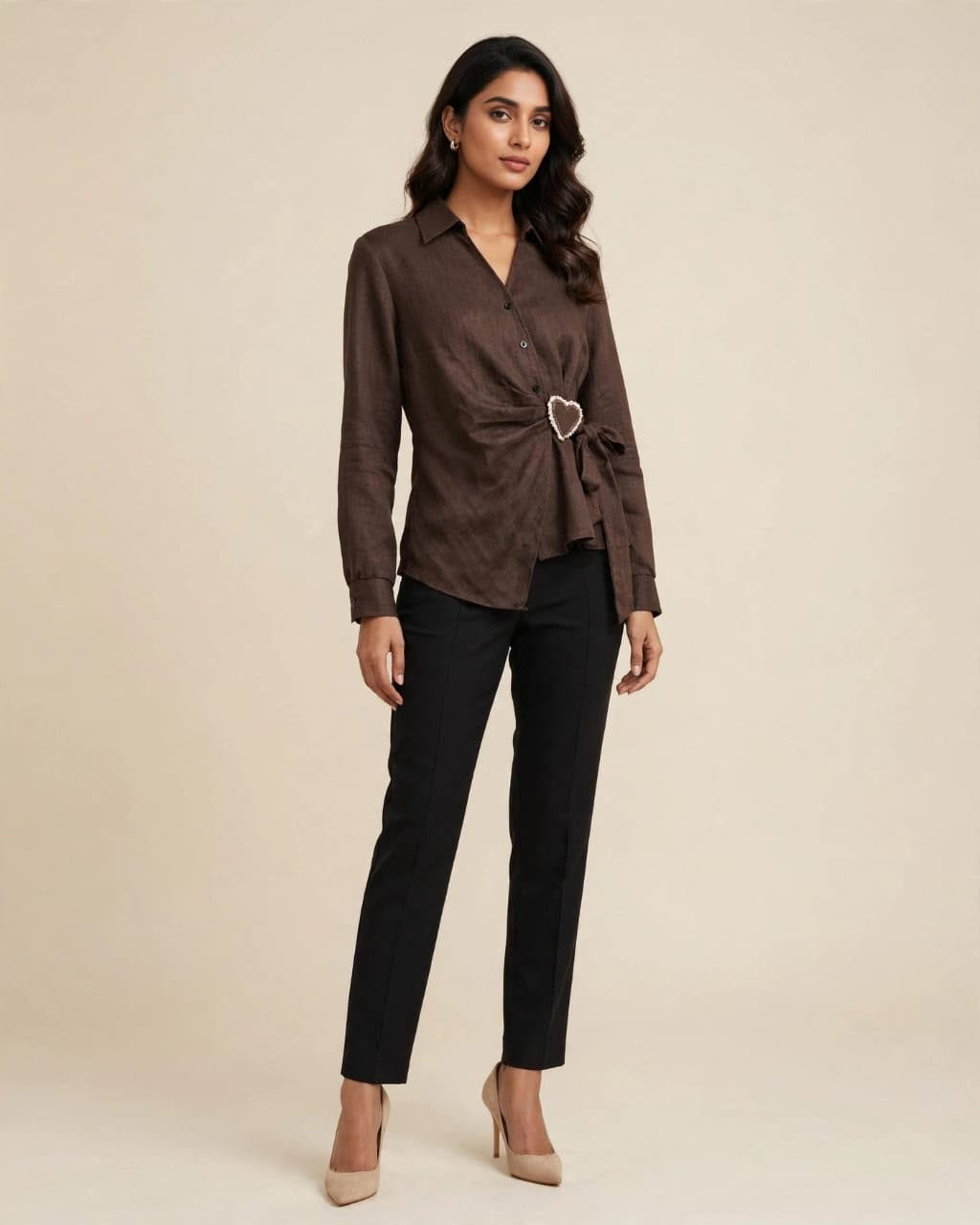 Elegant Shirt with Heart Buckle Detail
