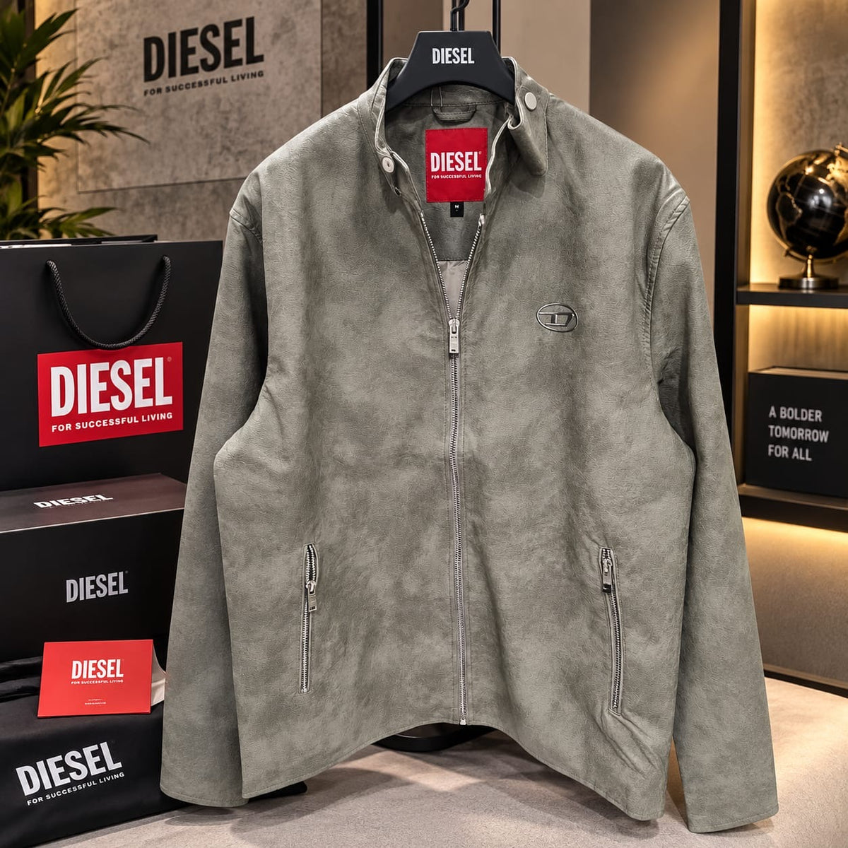 Men's Textured Faux-Leather Cafe Racer Jacket | Slim-Fit Stand-Collar Outerwear