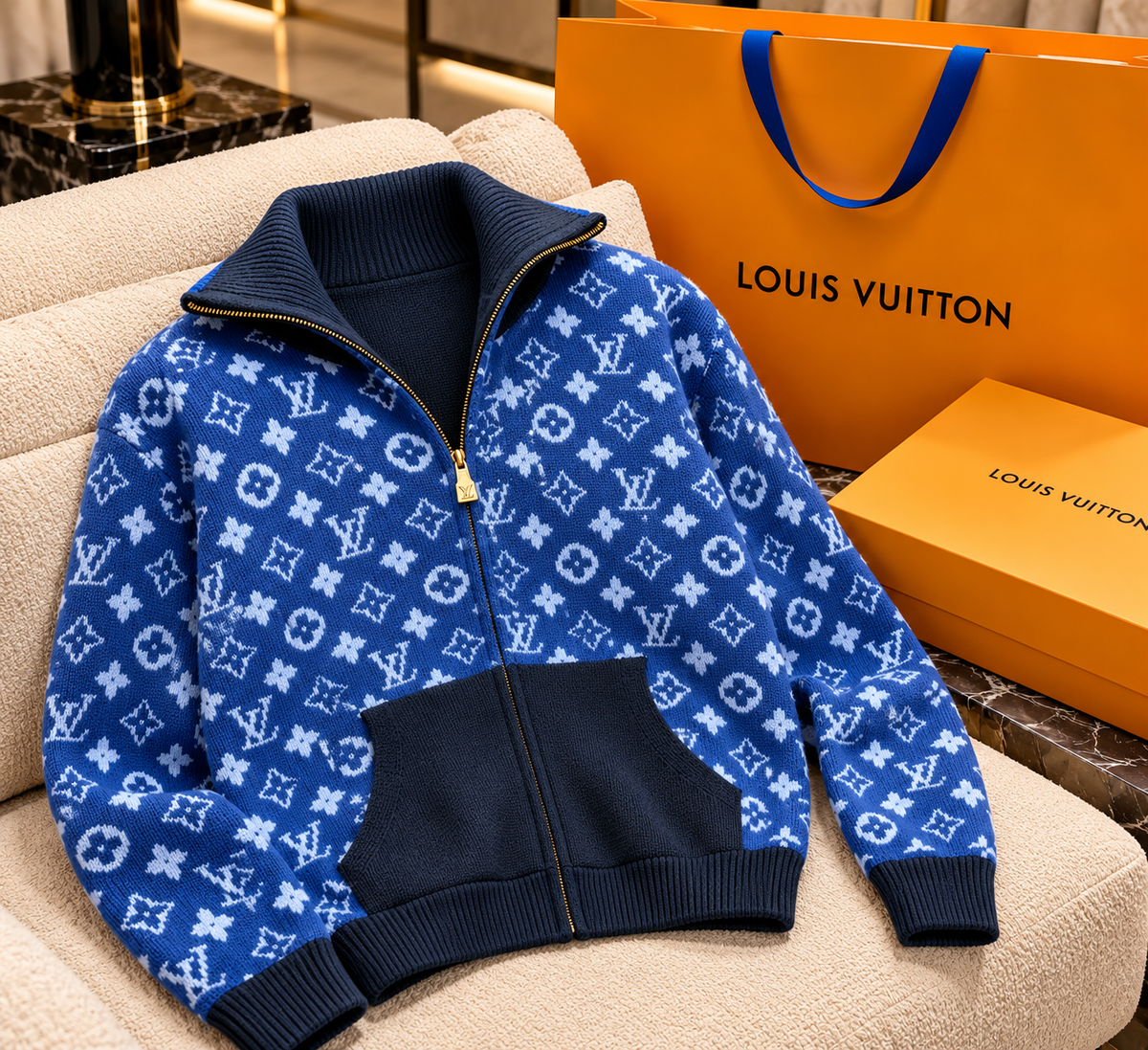 Reversible Monogram Jacquard Zip-Through Knit Jacket