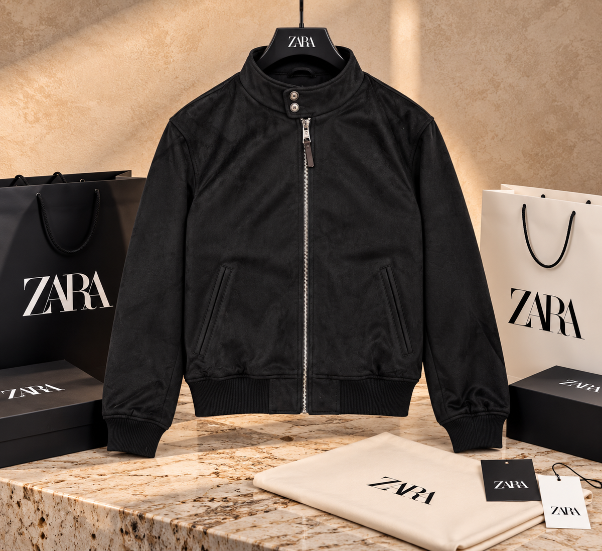 Men's High-Neck Suede Harrington Bomber Jacket