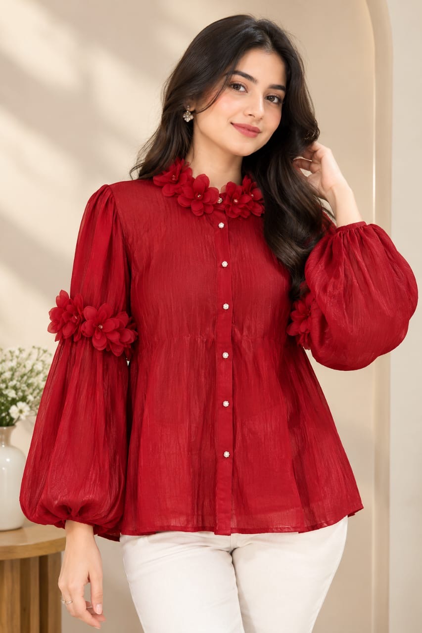 Elegant Black Floral Organza Shirt