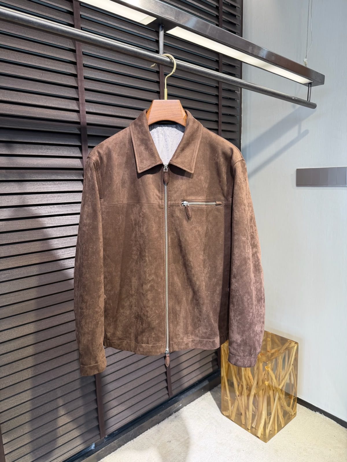 Men's Premium Suede Leather Full-Zip Jacket with Chest Pocket – Available in Black, Rust Orange & Taupe Brown