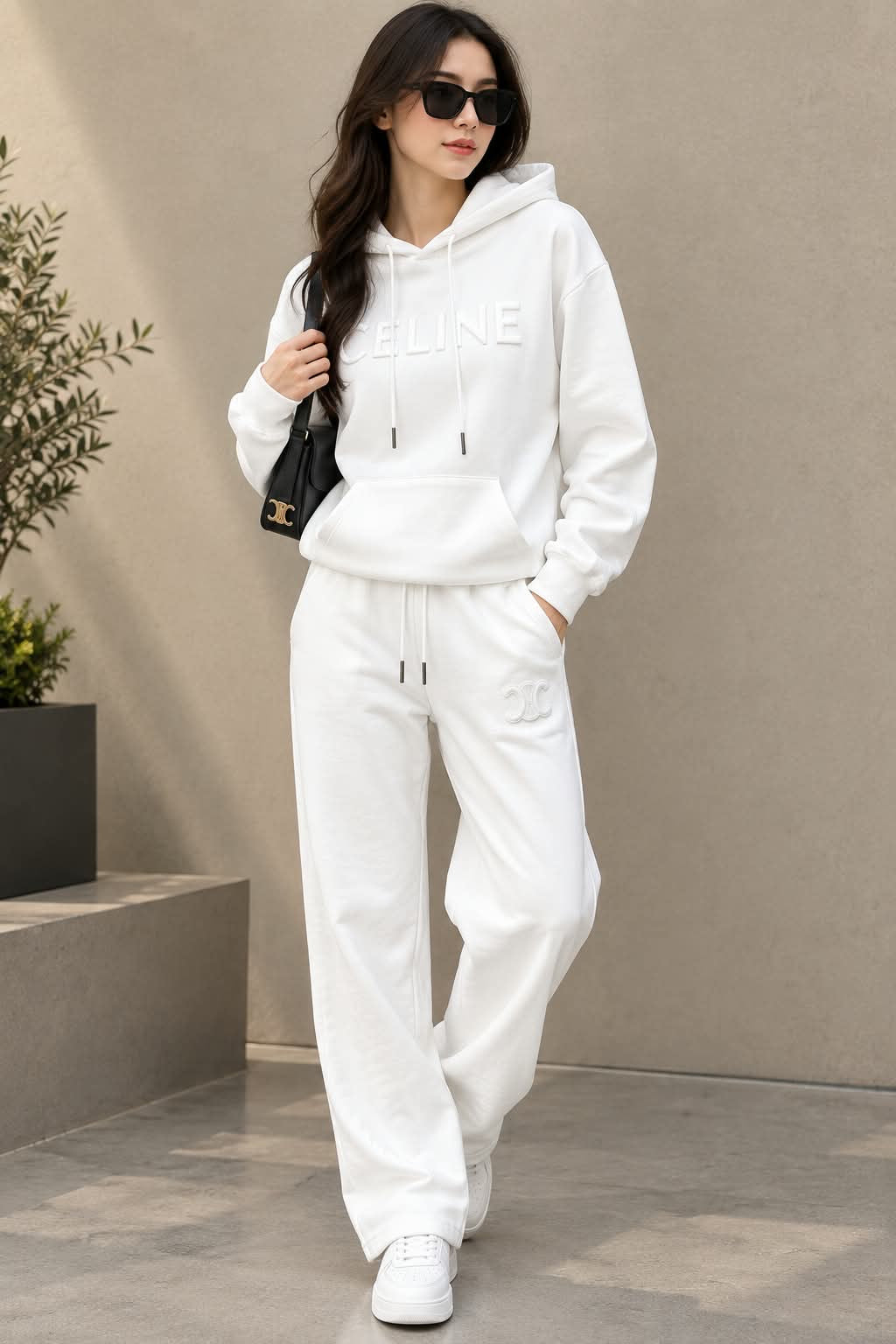 Premium Women’s Embossed Logo Hoodie & Wide-Leg Co-Ord Set