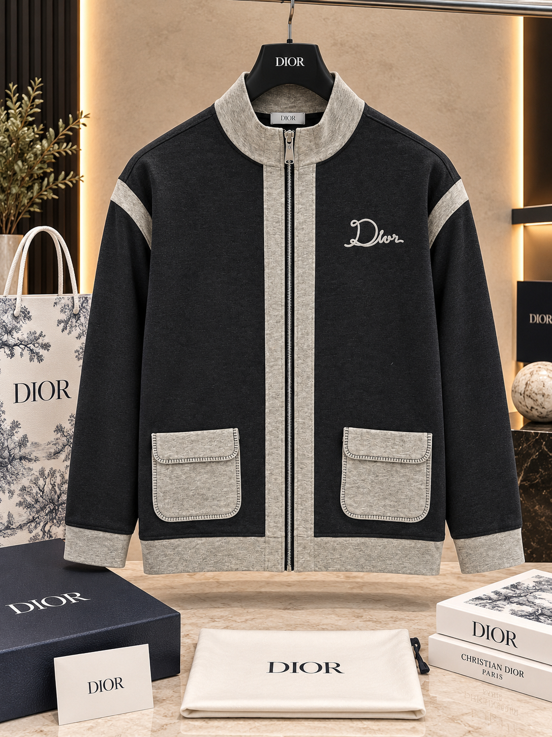 Premium Two-Tone Full-Zip Jacket with Flap Patch Pockets