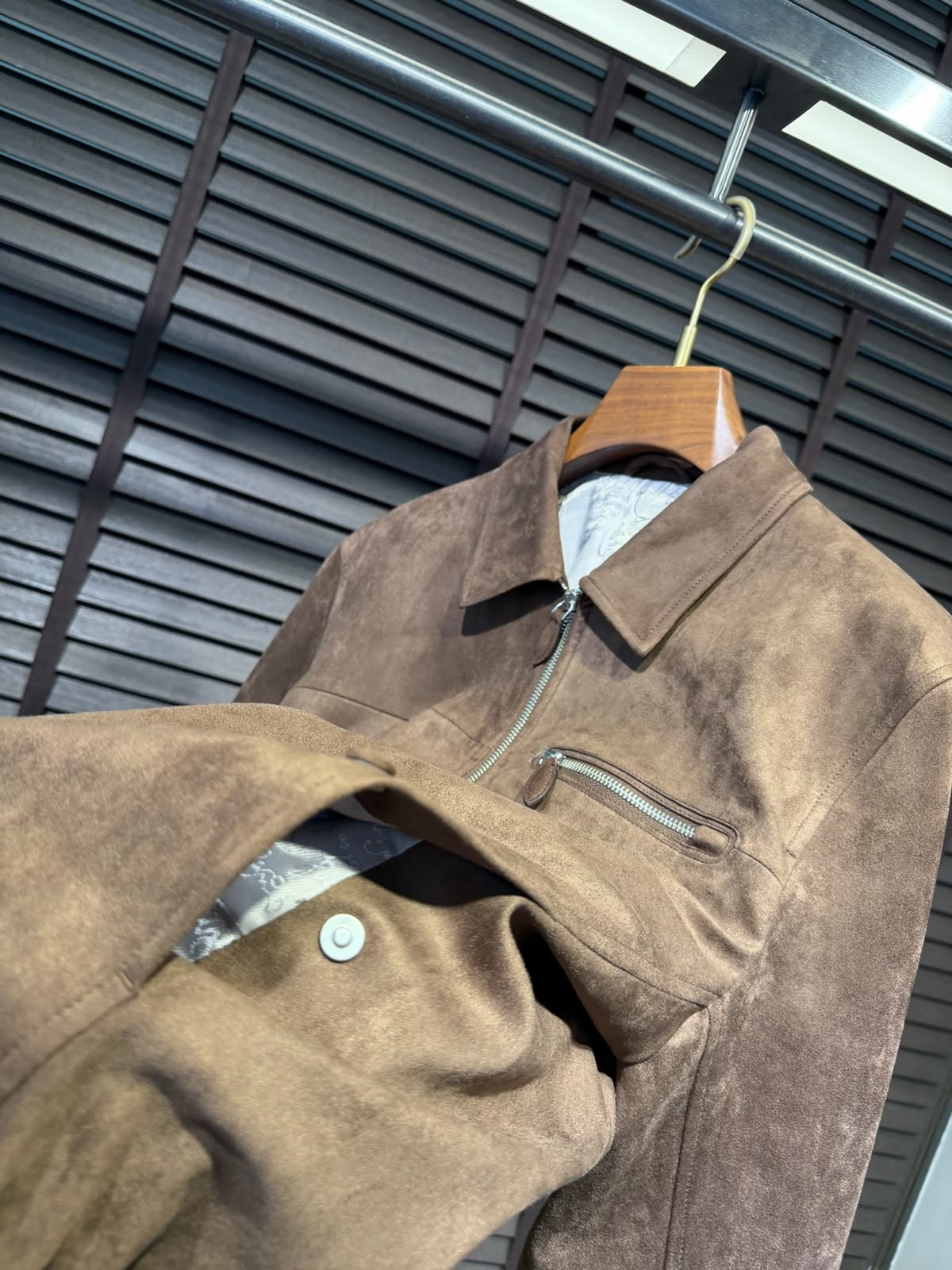 Men's Premium Suede Leather Full-Zip Jacket with Chest Pocket – Available in Black, Rust Orange & Taupe Brown