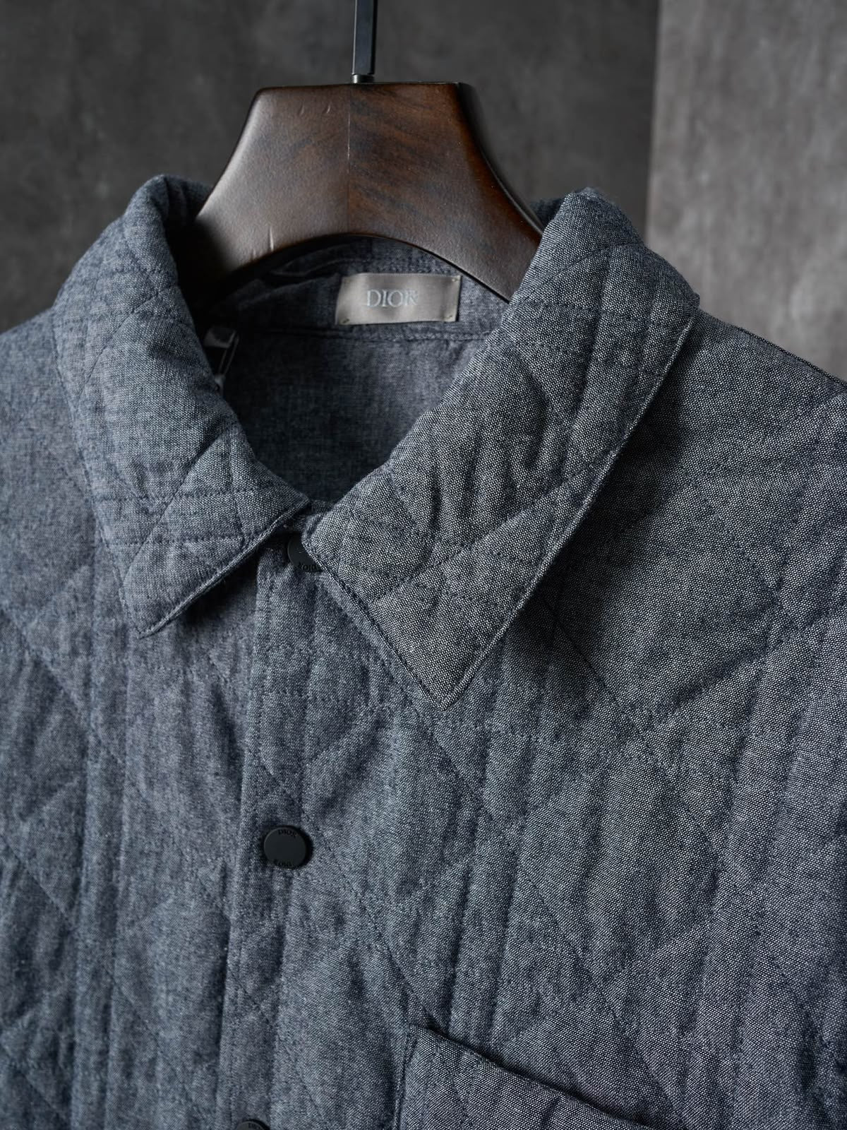 Men’s Diamond-Quilted Grey Denim Overshirt Jacket