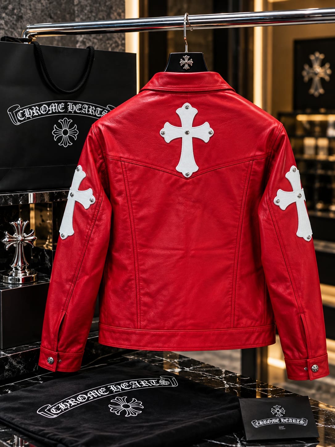 Men's Gothic Cross Military Leather Jacket