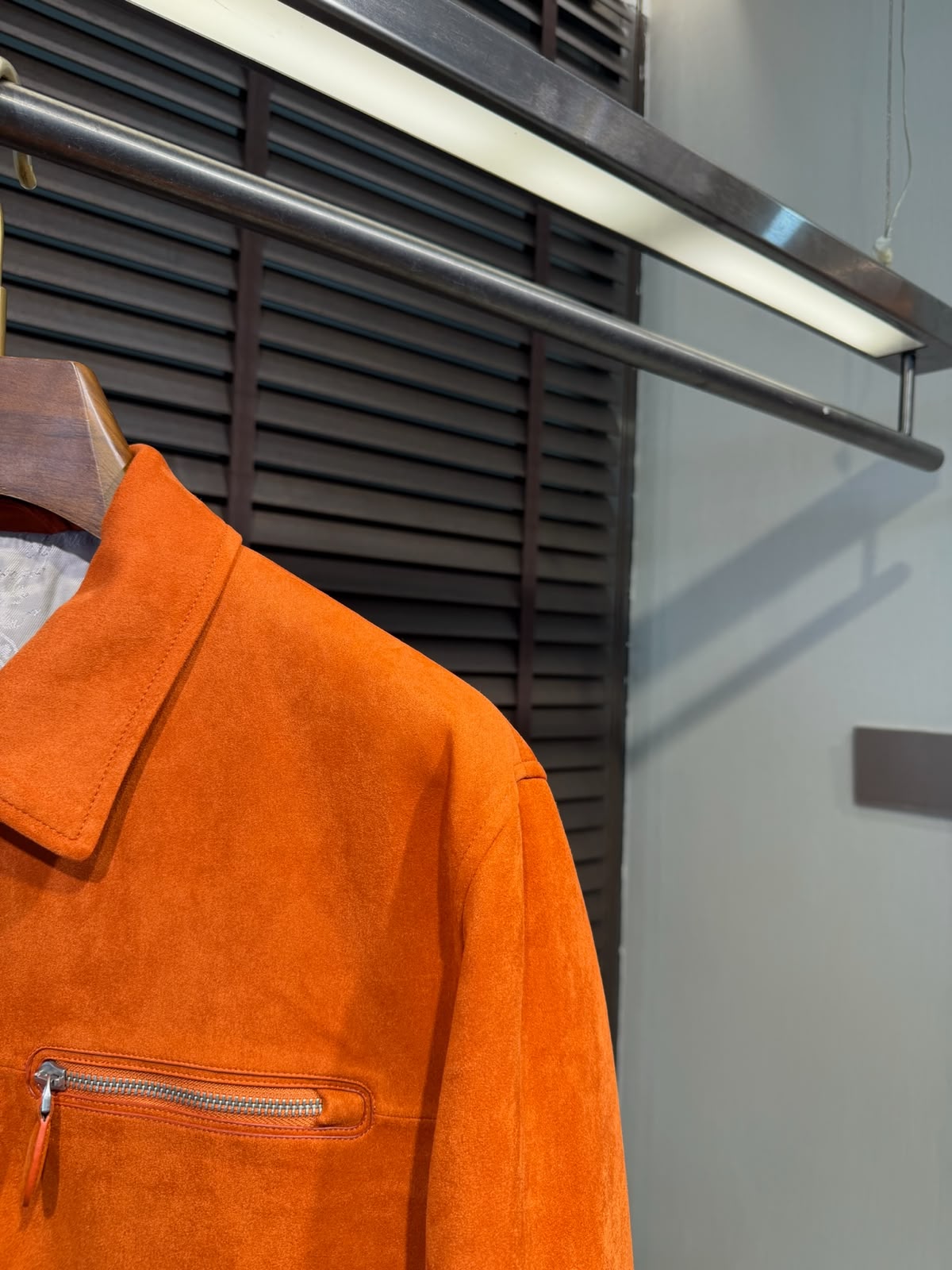 Men's Premium Suede Leather Full-Zip Jacket with Chest Pocket – Available in Black, Rust Orange & Taupe Brown