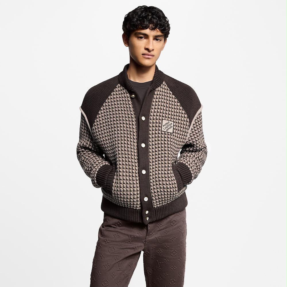 Patterned Knit Varsity Cardigan Jacket