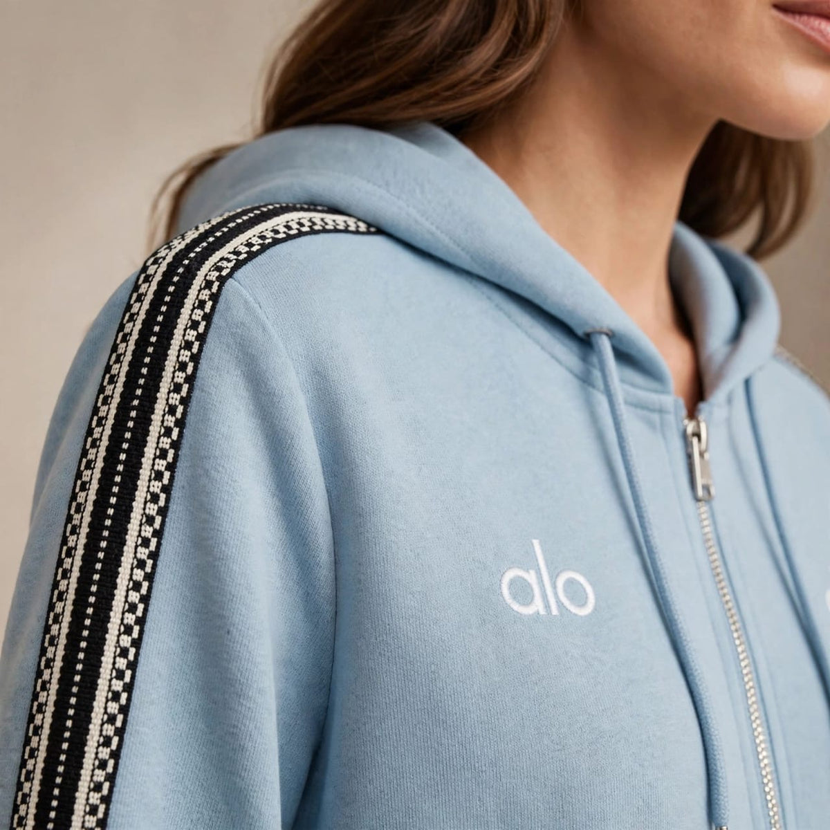 Women's Full-Zip Hoodie & Wide-Leg Sweatpants Set with Patterned Side Stripes