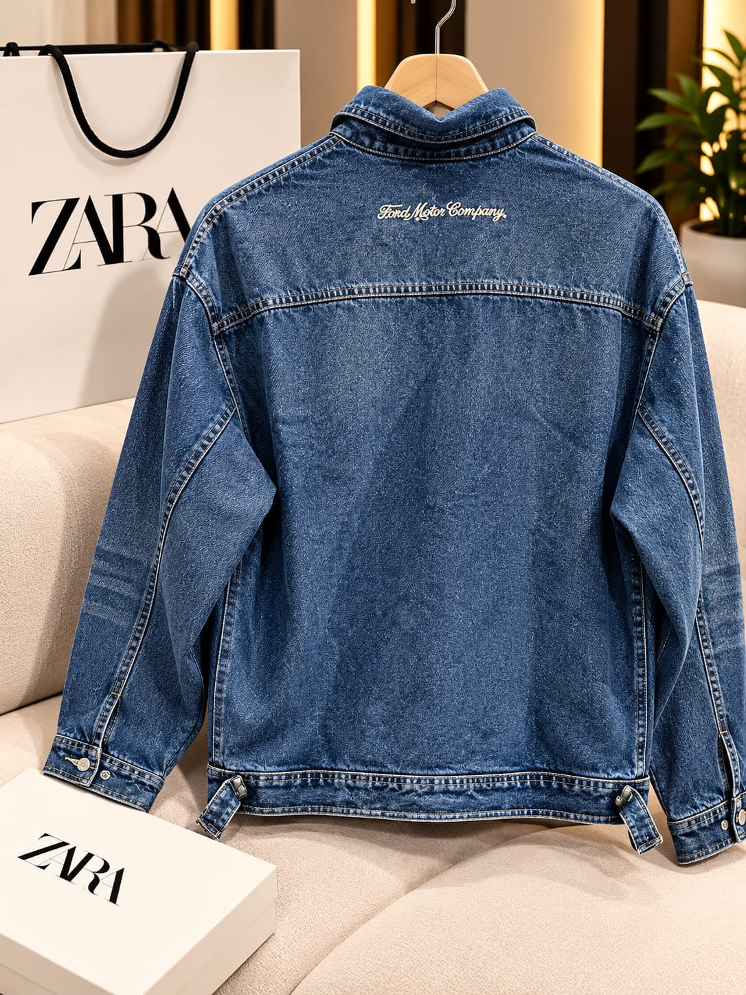 Zip-Front Embroidered Denim Jacket