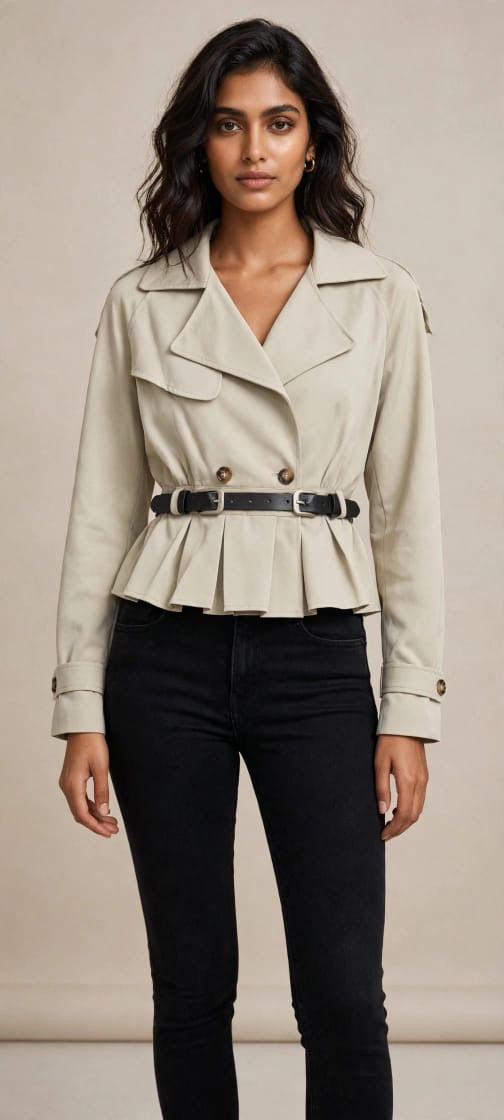 Double-Breasted Belted Trench-Style Top