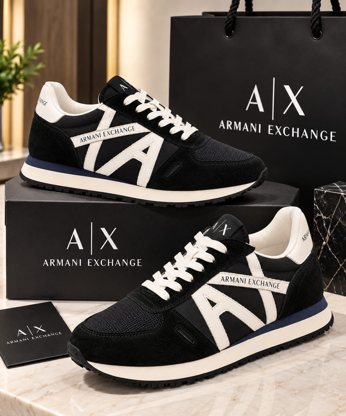 Logo Panel Mixed-Media Low-Top Sneakers