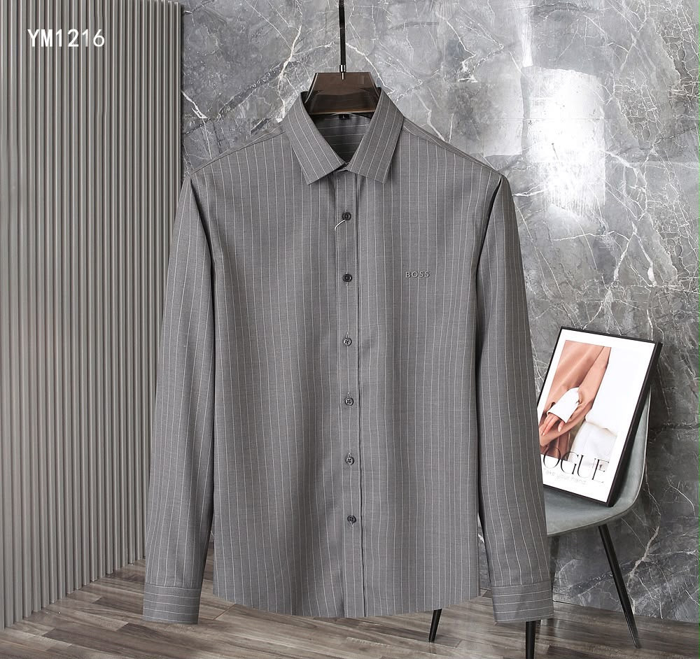 Men's Premium Pinstripe Long-Sleeve Shirts – Thick Pre-Winter Fabric