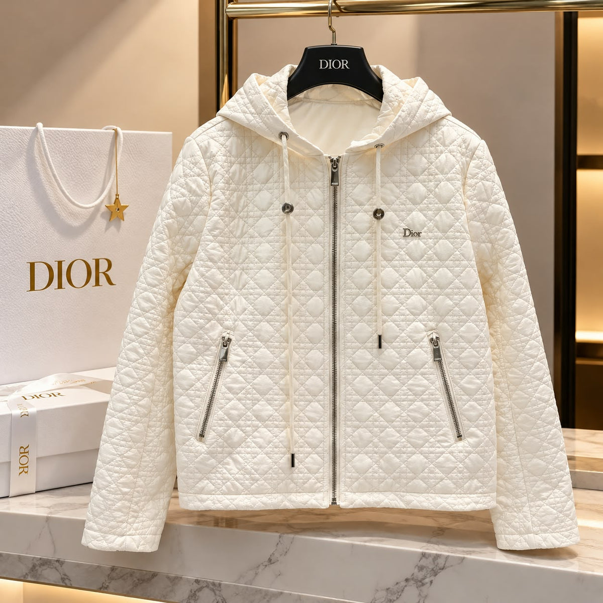 Classic Black Cannage Quilted Hooded Jacket