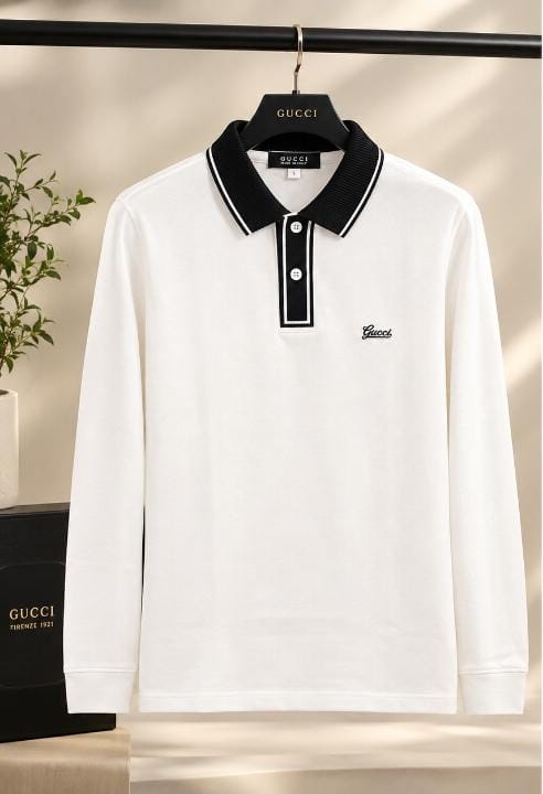 Men's Script Embroidered Long-Sleeve Contrast Polo Shirt