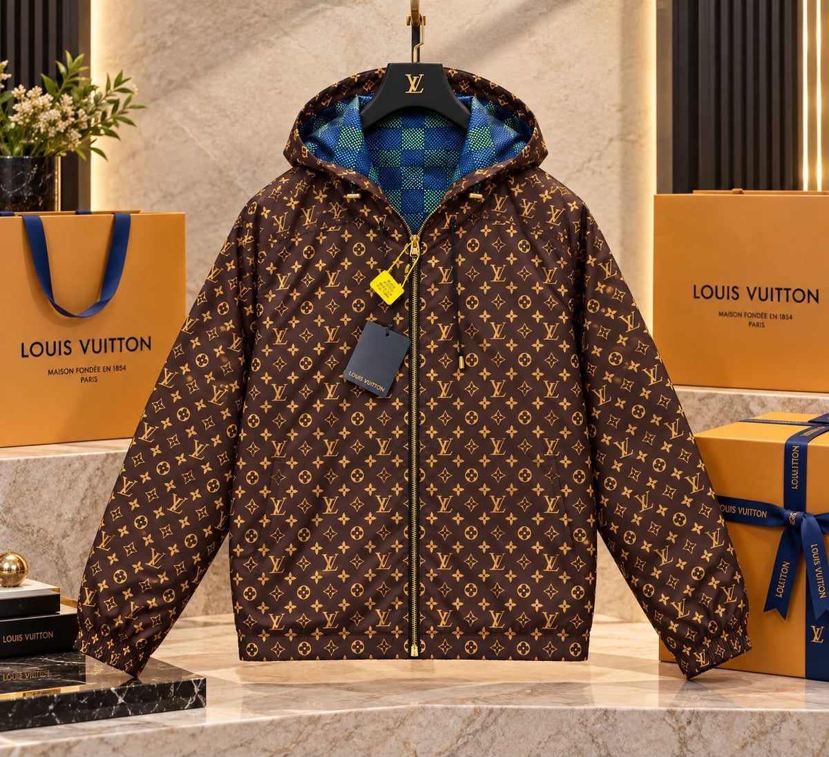 Men’s Luxury OG Reversible Hooded Jacket | 2-in-1 Full-Zip Lightweight Printed Windbreaker