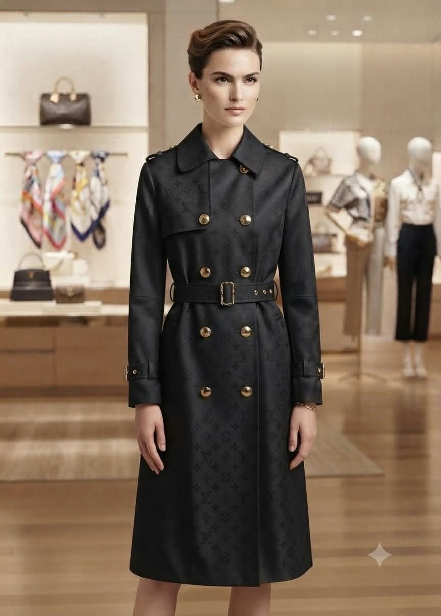 Tonal Monogram Double-Breasted Belted Trench Coat