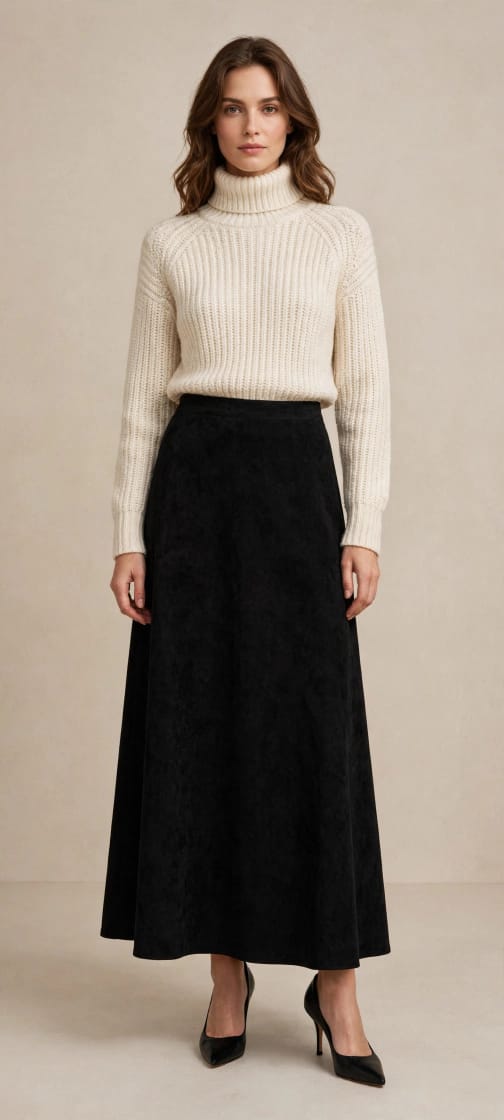 High-Waisted Suede A-Line Maxi Skirt