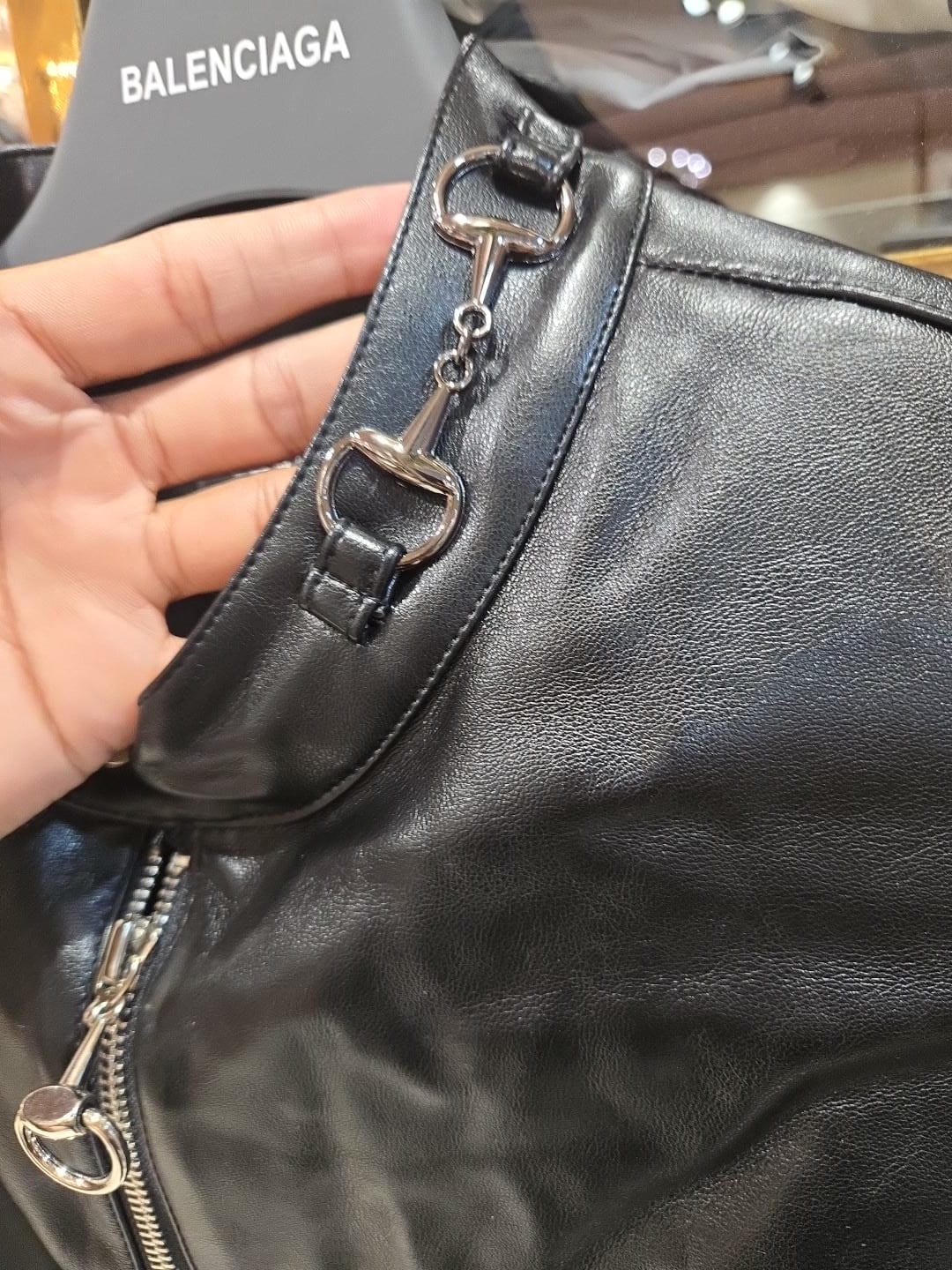 Premium Black Leather Biker Jacket – Luxury Hardware Edition