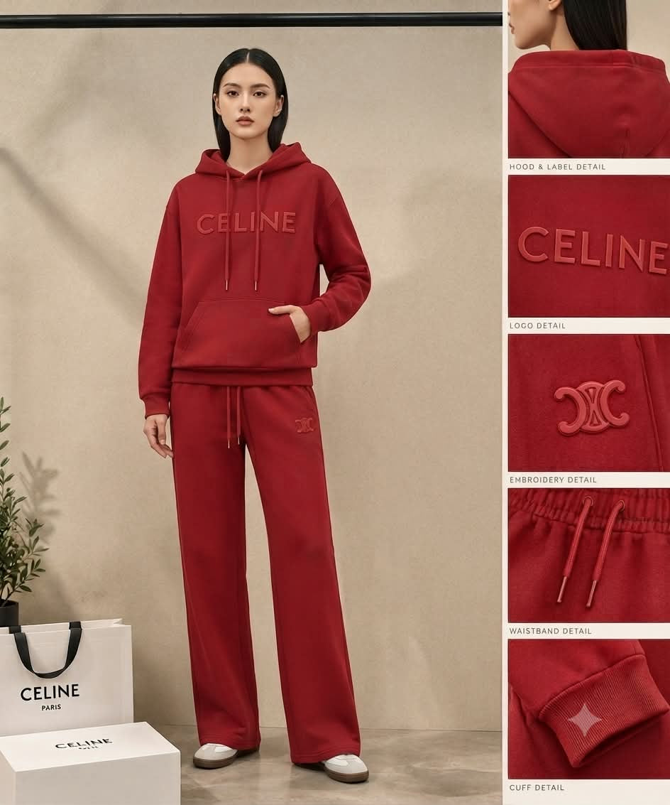 Premium Women’s Embossed Logo Hoodie & Wide-Leg Co-Ord Set