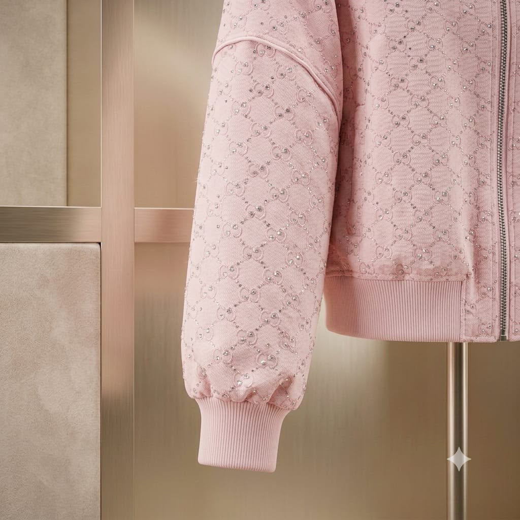 Luxury Monogram Crystal Embellished Bomber Jacket