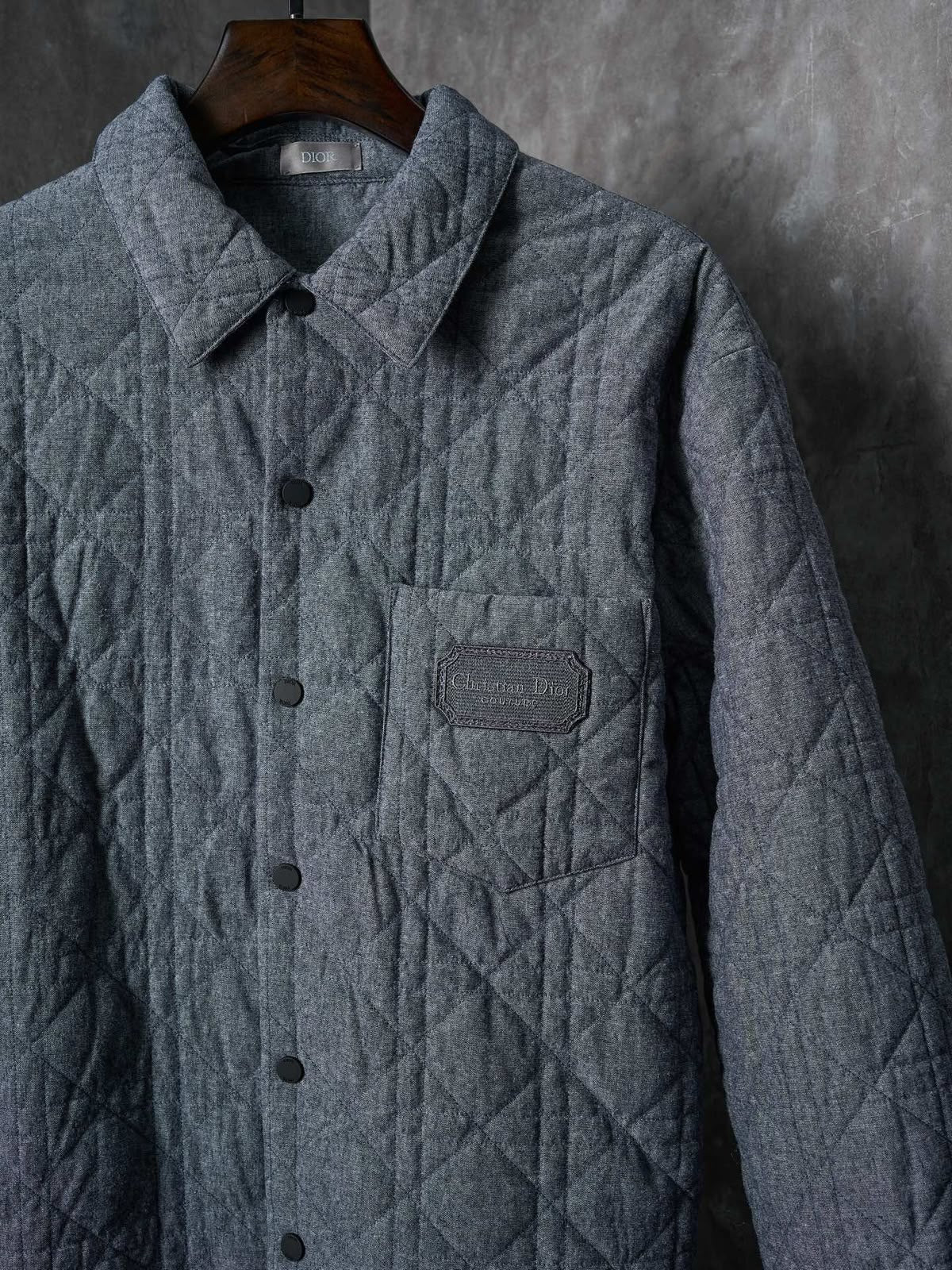 Men’s Diamond-Quilted Grey Denim Overshirt Jacket