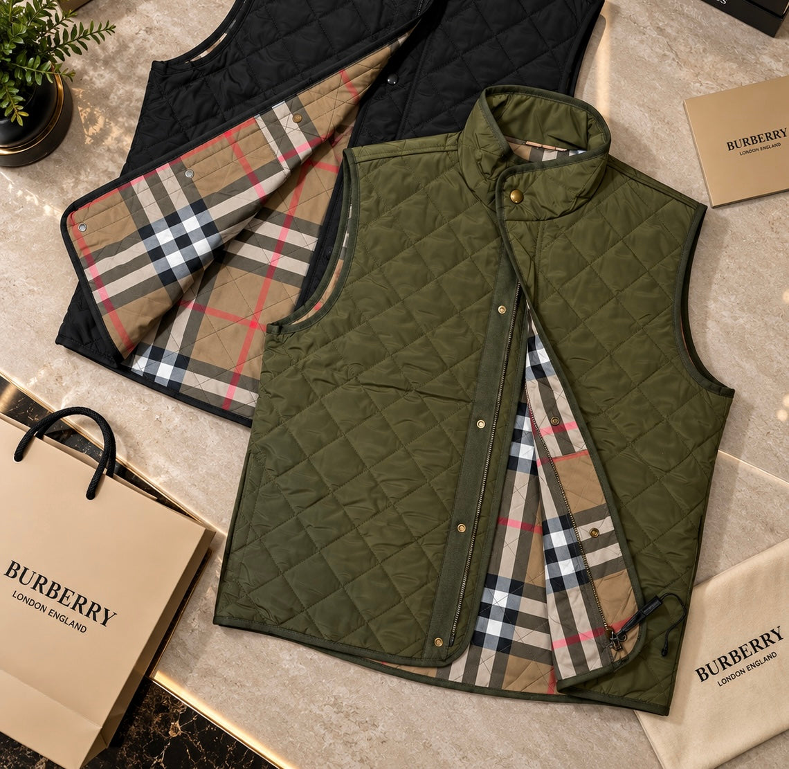 Men’s Diamond-Quilted Gilet | Heritage Plaid Lined Sleeveless Vest