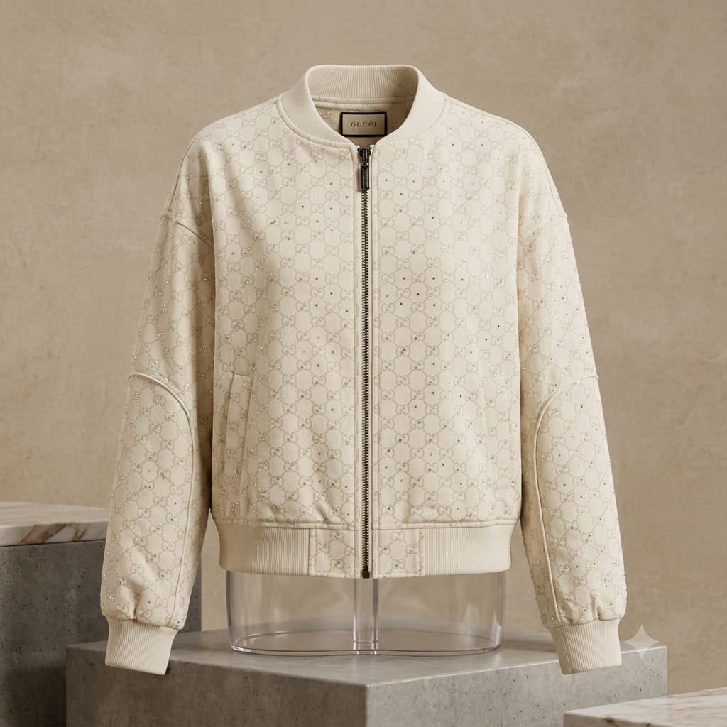 Luxury Monogram Crystal Embellished Bomber Jacket