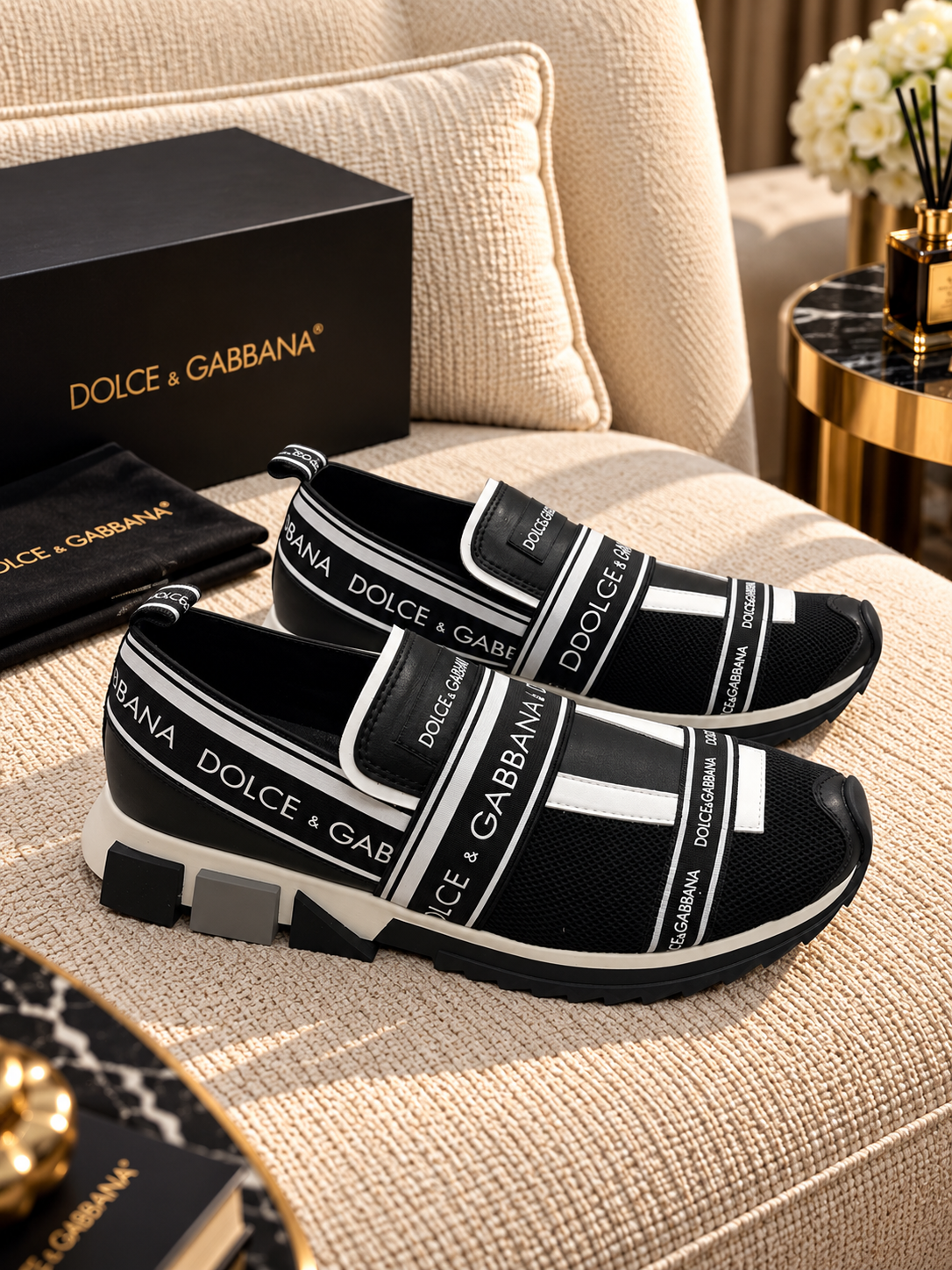 Men’s Premium Designer Logo-Tape Slip-On Sneakers