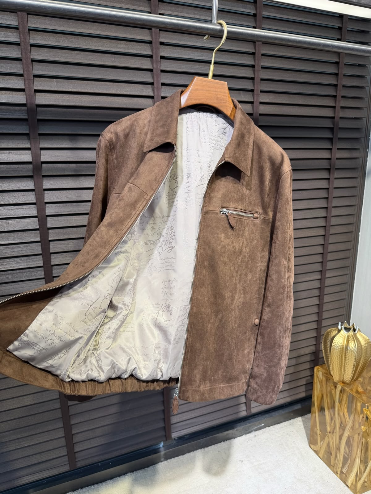 Men's Premium Suede Leather Full-Zip Jacket with Chest Pocket – Available in Black, Rust Orange & Taupe Brown