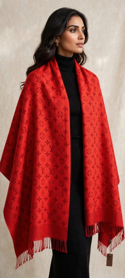Women's Luxury Jacquard Monogram Shawl with Delicate Fringe