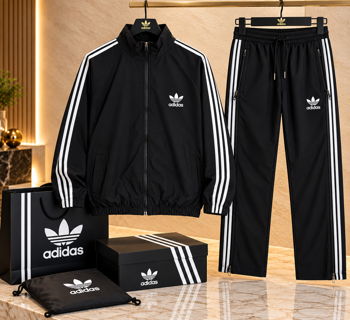 Classic Three-Stripe Athletic Zip Tracksuit Set