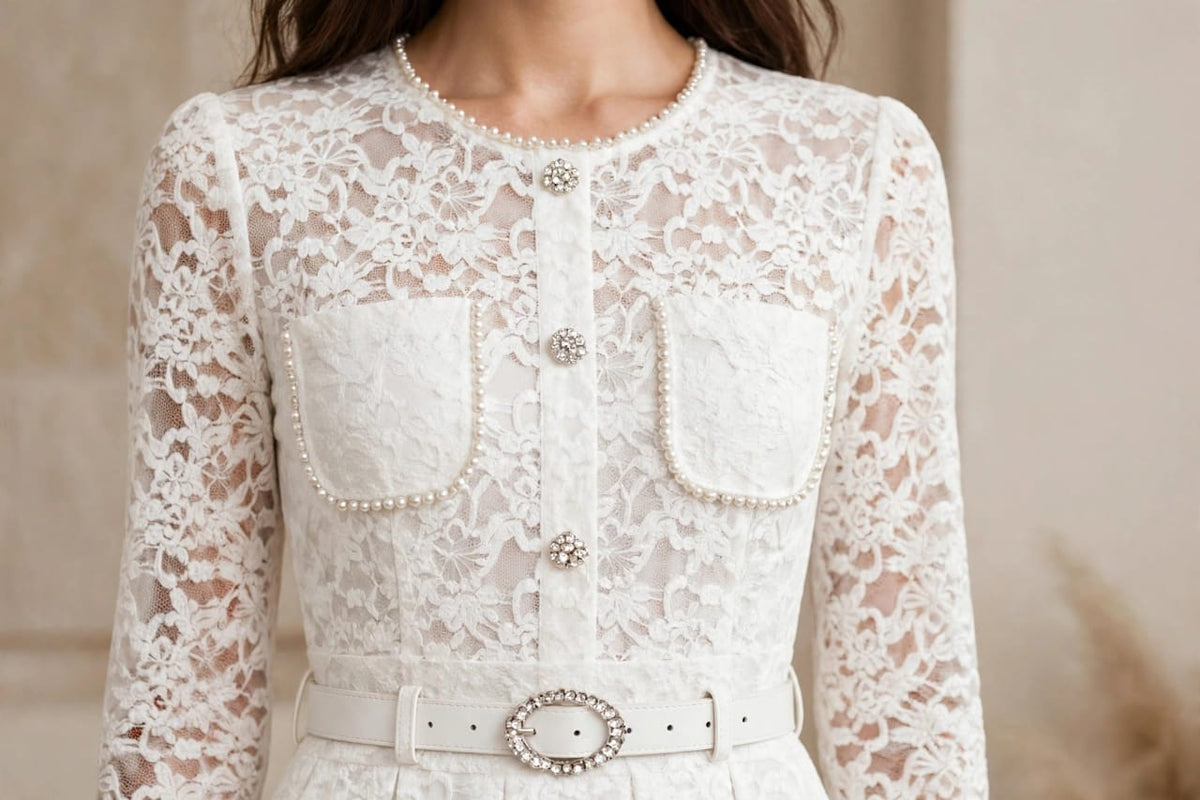 Elegant Lace Midi Dress Delicate Floral Lace
