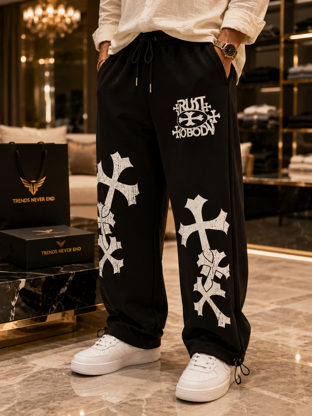 Men’s Gothic Cross Graphic Oversized Baggy Streetwear Lowers