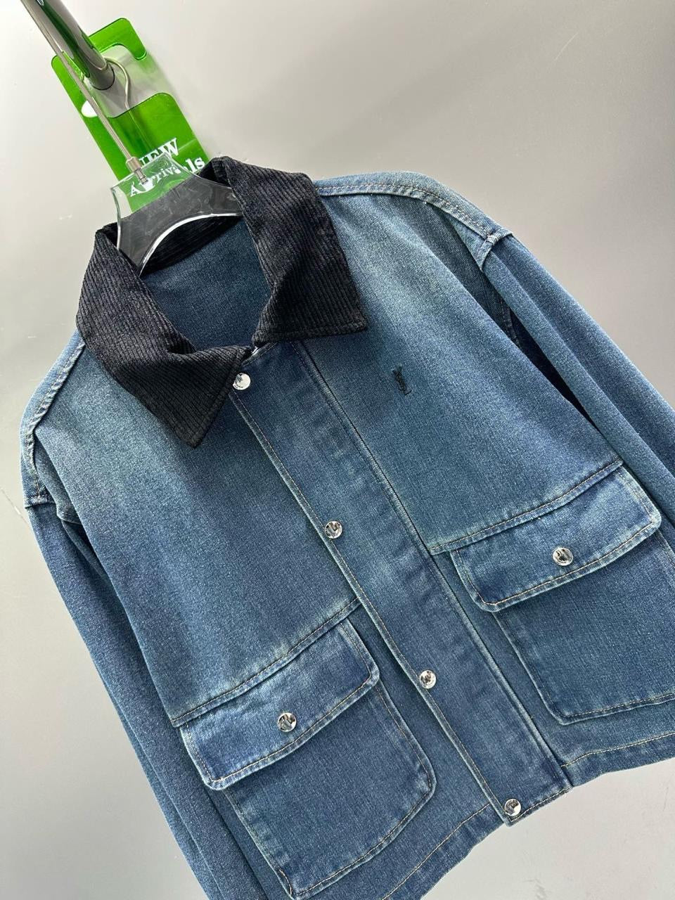 Premium Vintage Denim Jacket with Corduroy Collar